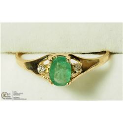 46) 10K EMERALD & 2 DIAMOND RING