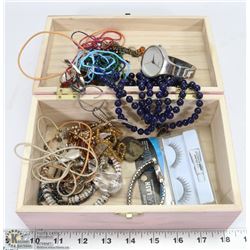 ESTATE WOOD JEWELRY BOX WITH CONTENTS