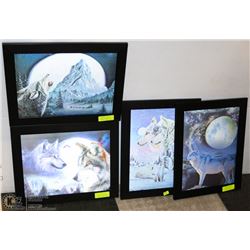 LOT OF 4 3-D WOLF PICTURES (ALL 14"X17.5"