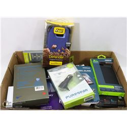 FLAT WITH ASSORTED 15+ PHONE CASES WITH BATTERY