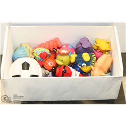 LARGE WOODEN BOX OF DOG TOYS