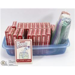 20 NEW PACKS OF CARDS AND POKER CHIPS