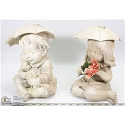 PAIR OF BOY AND GIRL GARDEN STATUES