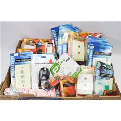 FLAT OF ASSORTED WALL PLATES CABLES AND MORE