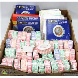 FLAT OF ASSORTED CLOCKS, CARDS AND TICKETS