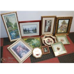 ESTATE BOX OF ASSORTED FRAMED ARTWORK INCL. OIL ON