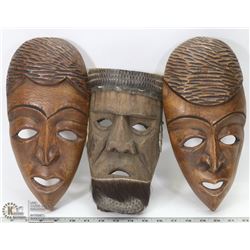 SET OF 3 WOODEN HANDCRAFTED FACE MASKS