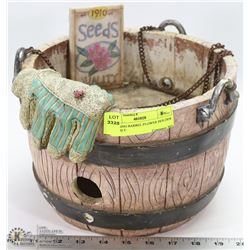 HANGING BARREL FLOWER HOLDER W/BUILT-