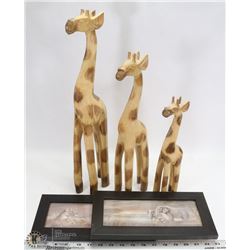BOX WITH 3 WOOD GIRAFFES DECOR AND ELEPHANT