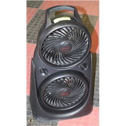 BLACK HONEYWELL DOUBLE FLOOR FAN,