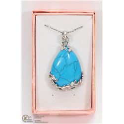 TURQUOISE TEAR DROP SHAPED SEMI PRECIOUS PENDANT