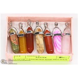 LOT OF 7 ASSORTED SEMI PRECIOUS PENDANTS.