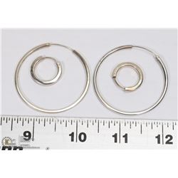 STERLING SILVER HOOP EARRINGS - 2 PAIRS, 2 SIZES.