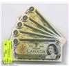 Image 1 : FIVE 1973 CANADIAN $1 UNCIRCULATED SEQUENTIAL SERI