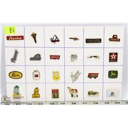 SHEET OF BRANDS COLLECTORS PINS