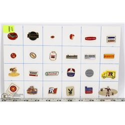 SHEET OF BRANDS COLLECTORS PINS