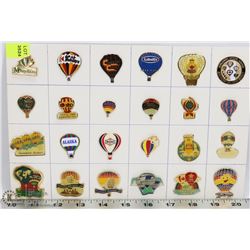SHEET OF HOT AIR BALLOONS COLLECTORS PINS
