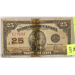 1923 CANADIAN SHINPLASTER.