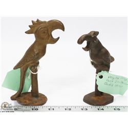 SET OF 2  ANTIQUE 120 YEAR OLD  CAST IRON PARROT