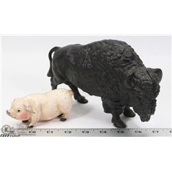 SET OF 2 CAST IRON MONEY BANKS INCL BUFFALO AND