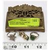 Image 1 : ESTATE BRASS STAMP BOX WITH JEWELLERY ITEMS,