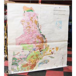QUEBEC ROLL DOWN FABRIC 1960S GEOGRAPHY MAP.