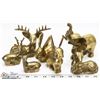 A BOX WITH 7 SOLID BRASS FIGURINES 3” - 6” TALL