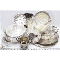BOX OF SILVER PLATED ESTATE ORNAMENTS