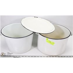 PAIR OF ANTIQUE ENAMEL POTS