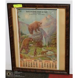 FRAMED OLD FRAME 1951 CALENDAR