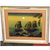 Image 1 : ASIAN PRINT OF JUNKS (BOAT) IN SUNSET
