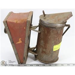 PRIMITIVE BEE SMOKER WITH LEATHER BELLOWS