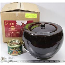 GREEN EARTH CERAMIC FIREPOT WITH FUEL