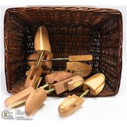 SET OF 6 CEDAR WOOD SHOE STRETCHERS IN BASKET