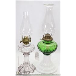 2 COLLECTIBLE OIL LAMPS INCL 1900 GREEN TOP AND