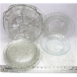 12) DEPRESSION GLASS SERVING PLATTERS IN DIFFERENT