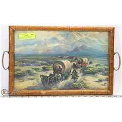 VINTAGE SERVING TRAY WITH WESTERN COVERED WAGON
