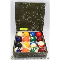 SET OF POOL BALLS WITH BOX.