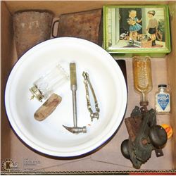 BOX W/VINTAGE & ANTIQUE ITEMS: OLD COW