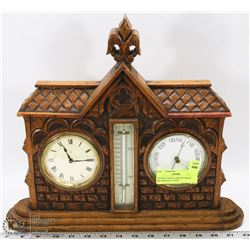 ANTIQUE HAND CARVED TRAMP ART MANTLE CLOCK