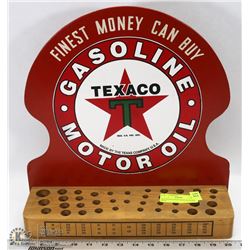 RED TEXACO SIGN WITH WOODEN BASE