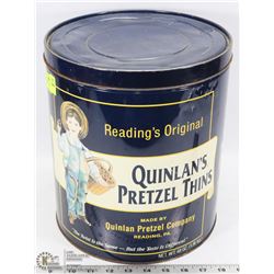LARGE QUINLAN'S PRETZEL THINS TIN BOX