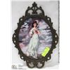 Image 1 : PINK LADY IN VINTAGE CURVED GLASS FRAME 12 X 17
