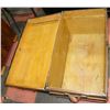 Image 2 : VINTAGE WOOD "TREASURE" CHEST  TRUNK WITH LEATHER
