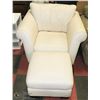 Image 1 : BEIGE LEATHERETTE ARM CHAIR WITH MATCHING OTTOMAN
