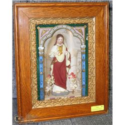 ANTIQUE RELIGIOUS ICON OAK SHADOW BOX WITH PAINTED