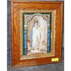 ANTIQUE RELIGIOUS ICON OAK SHADOW BOX WITH PAINTED