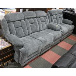 NEW LIGHT BLUE FABRIC RECLINING 78" SOFA WITH 51"