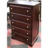 Image 1 : 5 DRAWER WOOD CHERRY TONE DRESSER 30"X18"X47"H