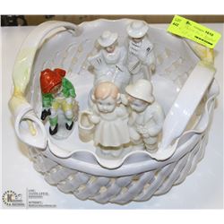 PORCELAIN BASKET WITH FIGURINES